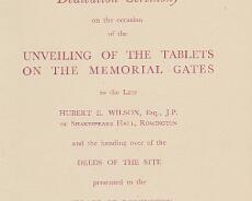 20130811_0007 Programme for dedication ceremony for Rowington Village Hall gates and the deeds to the site for the Hall in 1948. Full document as PDF file here